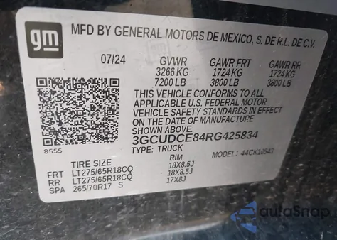 2024 Chevrolet Silverado K1500 Trail Boss Custom из США, поврежденный, VIN 3GCUDCE84RG425834